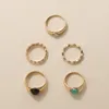 Kreative Gold Farbe Metall Geometrische Ring Set für Frauen Vintage Harz Perlen Finger Ringe Hochzeit Peary Statement Schmuck
