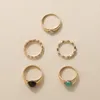 Creative Gold Color Metal Geometric Ring Set For Women Vintage Harts Beads Finger Rings Wedding Peary Statement smycken