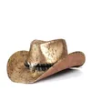 Berretti Uomo Donna Pelle Cappelli da cowboy occidentali Outdoor Oro Rill Brim Cappello Jazz Sombrero Hombre Cowgirl Punk Taglia cintura 58-59 cm Berretti