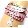 Charm armband charms vävt läder tro brev tro hoppas bröst cancer medvetenhet mode handgjorda smycken chr bdesybag dvb