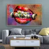 Graffiti Bocca Astratta Soldi Street Art Tela Pittura Wall Art Immagini Per Soggiorno Poster E Stampe Modern Home Decor