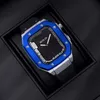 Kit mod di modifica cinturino in acciaio inossidabile di lusso per Apple Watch 7 44 45mm per iWatch Series 6 SE 5 4 Cinturini con struttura in metallo Accessori Guscio protettivo