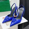 Femmes mode printemps été haut bloc talon Slingback pompe chaussures dames de luxe concepteur élégant bout pointu sans lacet San