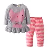 Autumn Style Baby Girls Clothes Cartoon Cats Set Cotton Long Sleeve TopStriped Pants Spädbarn Toddler Kläder Set LJ201223