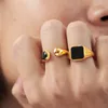 French Net Red With Same Ring Gold-Plated Black Oil Drop Design Open Adjustable Ring Simple And Versatile Fashion Jewelry Gift