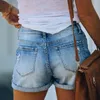 Women Slim Hole Denim Shorts Fashion Casual Summer Blue Solid Color Wash Streetwear Ladies Bottom 220427