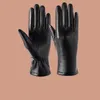 Fünf Finger Handschuhe Damen Frauen Echtes Leder Für Sport Fahren Radfahren Mode Schwarz Vintage Winter Winddicht Thermo