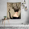 Tapestries gehoornde vrouw laatste eenhoornwitch met de staart een fee zit op gloeiende halve maan fantasy art tapijthuis decoratietapestrie