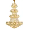 Lámparas de araña de cristal de loto dorado LED moderno de lámparas de lámpara larga lámparas de múltiples lámparas colgantes de flores europeas de múltiples capas Villa Home Iluminación de interior D150cm