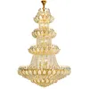 Golden Lotus Crystal Chandeliers LED Modern Big Long Chandelier Lights Fixture European Flower Multi-Layer Hanging Lamps Temple Villa Home Indoor Lighting D150cm