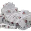 Ensemble de literie de mariage beige de style coréen 100 coton 4pcs Luxury Rose Printing dentelle Ruffles QuiltDuvet Cover Bed4860349