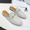 Designer Slippers Sandals Genuine Leather Loafers Shoes Men Women Lace Velvet Ladies Casual Shoe Mules Metal Buckle Bees S0202
