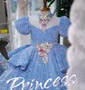 Элегантное платье с шариком цветочные девушки платья для свадеб с личинкой с блестками