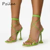 Sandali Pzilae 2022 Nuove Donne di Estate Chiaro Tacchi Alti Crossstrap Scarpe Da Donna Punta Quadrata Pompe Sexy Lady Party Taglia 42 220704