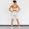 Womens Yoga Out Fit High midjan Rinnande tråd Stark stretch Solid Reflective Print Fitness Vest Bra och Shorts Surless Höftlyftande leggings Tracksuits