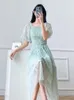 Embroidered Off-Shoulder Dresses Fairy Chic Gentle Dress Female Style Sweet Daisy Printed Mesh Long Floral Dress Female 220514