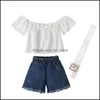 Roupas Define as crianças garotas trazem crianças de Shoder topsanddenim shorts e cinto de cinto 3pcs/set summer moda boutiqu mxhome dhxsw