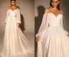 Off Shoulder Crisscross 3D Chiffon Wedding Dress Simple Backless Long Puff Sleeves Bridal Gowns Vestido de Novia Robe Mariee