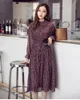 Casual Kleider Elegante Losoe Chiffon Böhmischen Kleid Frühling Geraffte Frauen A-linie Blumen Druck Weibliche Mid-länge Vestidos Plus Größe 2022Casual