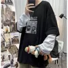 Camiseta de manga larga masculina falsa dos piezas de la versión coreana de la tendencia de la camisa suelta hiphop allmatch chicos guapos 220816