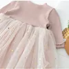 Humor Bear Baby Girl Clothes Set Stars Moon Decorazione Mesh Dress Body a maniche lunghe Costume Abbigliamento 220422