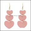 Autres boucles d'oreilles bijoux coeur cuir pour dame légère mode double face Dangle boucle d'oreille femmes filles Valentines Da Dh1Bv