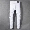 Jean de détresse pour hommes déchiré maigre blanc Designer classique motard Denim gland pour homme Stretch coupe décontractée Vintage jambe droite longue mi fermeture éclair mouche poids moyen léger