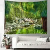 Tapisserie murale de fond de rivière de forêt verte, décoration Hippie bohème, grande couverture pour la maison, J220804