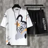 Летние мужские наборы корейских модных спортивных костюмов мужская уличная одежда повседневная мультипликационная одежда для мужчин набор T ShirtsShorts 2 куски мужская одежда 220602