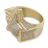 Män Ring Kvinnor Hip Hop Rapper 14K Guldplätering Ringar För Man Fashion Fem-Spetsig Star Hiphop Silver Ring Bling 3A Cubic Zirconia Stone Mäns Smycken