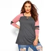 Women's Plus Size T-Shirt Sale Woman Tshirt Gray Pink Patchwork Oversized T Shirt Casual Top Women 2022 Lace Up Neck Female Clothes Dropship