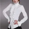 Fashion Victorian Womens Tops Ruffles Long Sleeve Frill Solid Color OL Office Shirt Frilly Cuffs High Neck Blouse Autumn 220815