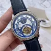 Three stitches series tourbillon automatic mechanical watch high quality Top luxury brand leather strap Deluxe fashion moon Phase Hollow carving flower shell one