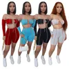 Femmes Hors Épaule Survêtements Été Belle Épissage Bandage Gilet Shorts Couleur Unie Mince Sexy 2 Pièces Jogger Ensembles Plus Taille Sportwear 220513