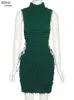 シスターリンダ積み上げ格子縞の包帯ホローセクシーY2Kドレス女性のノースリーブタートルネックストリングボディーコンパーティークラブ女性衣装220629