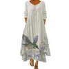 Casual jurken voor vrouwen 2022 Bloemprint Vintage Loose Lady Long Dress Elegant Beach Dameskleding