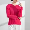 Женская футболка Miyake, плиссированные топы, осень 2022 г., женская одежда модного размера, эстетичный чистый цвет с короткими рукавами, нижняя рубашка, женская одежда