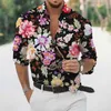 Mäns avslappnade skjortor Spring Autumn Men's Vintage Print Lapel Floral Hawaiian Henley Shirt med lösa ärmar Streetwearmen's