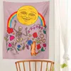 Tapisserie fleur chat lune, décoration de jardin bohème, tapis mural, articles de décoration de chambre, pendentif J220804