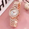 Wristwatches Shsby Gold Jewelry Watches Casual Quartz Bracelet Watch Lady Flower Rhinestone Clock Women Luxury Crystal Dress WristwatchWrist