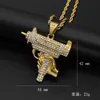 Kolye Kolyeleri Serin hip hop uzi silah şekli kolye erkek altın gümüş renk buzlu çırılıyor erkekler için