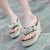 Doratasia Sweet High Wedges Flip Flop Hot Brand Fashion Beading Tofflor Platform Tofflor Kvinnor Sommar Holiday Casual Shoes Woman I2ZD #