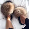 Ethel Anderson Fluffy Slippers Real Fur Slides Indoor Flip Flops Casual Shoes Woman Raccoon Fur Sandals Vogue Plush Shoes 220315