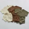 deer jonmi Korean Style Summer Unisex Children Casual Outfits Solid Color Tops Shorts 2pcs Toddlers Kids Chic Sets 220714