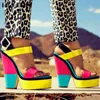 Sandaler Stor storlek 44 Brand Open Toe Block Heel Peep Multicolor Buckle Strap Kvinnor S Mixed Color Patent PU Sommarskor 220402