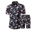 Herrespår sommar hawaiian spårdräkt män casual mode blommor tryck skjortor shorts set mäns 2 stycken strand kostymer manlig cool clyn