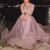 Women Sexy Formal Party Dress Pink High Collar Long Sleeves Sequined Evening Wedding Dresses Ladies