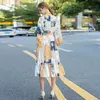 Women's Runway Dresses Stand Collar Long Sleeves Printed Ruffles High Street Fashion Casual Dress Vestidos