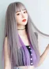 As Purple Ombre Straight Synthetic Wig for Woman with Bangs Gray Purplecosplay Wigs Long Lolita Natural Hair Heat Resistant 220622