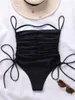 Damskie stroje kąpielowe Bandeau One Piece Swimsuit Seksowne monokini bandaż czarny żebrowany kostium kąpiel